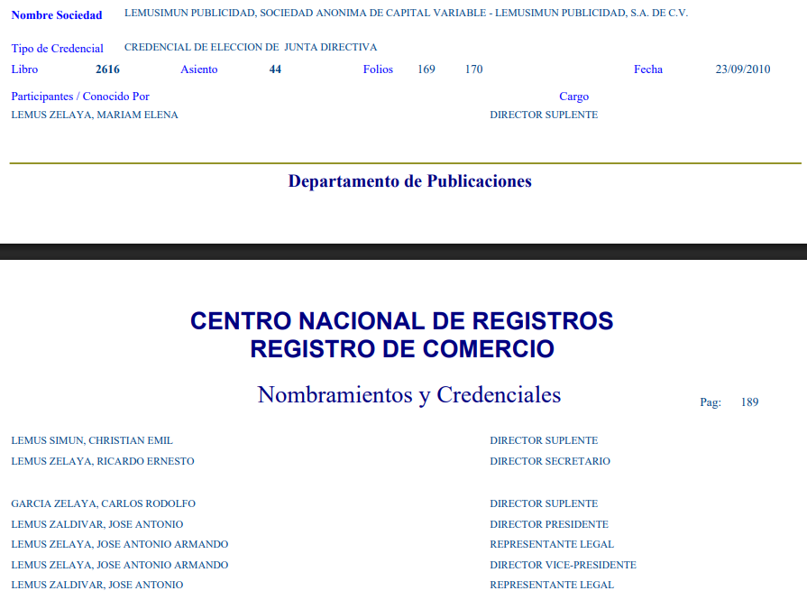 Registro del CNR de la empresa Lemusimún Publicidad